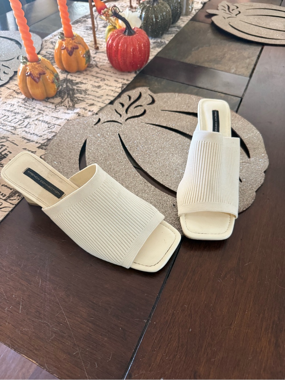 French Connection Cream Knit Slide Mules